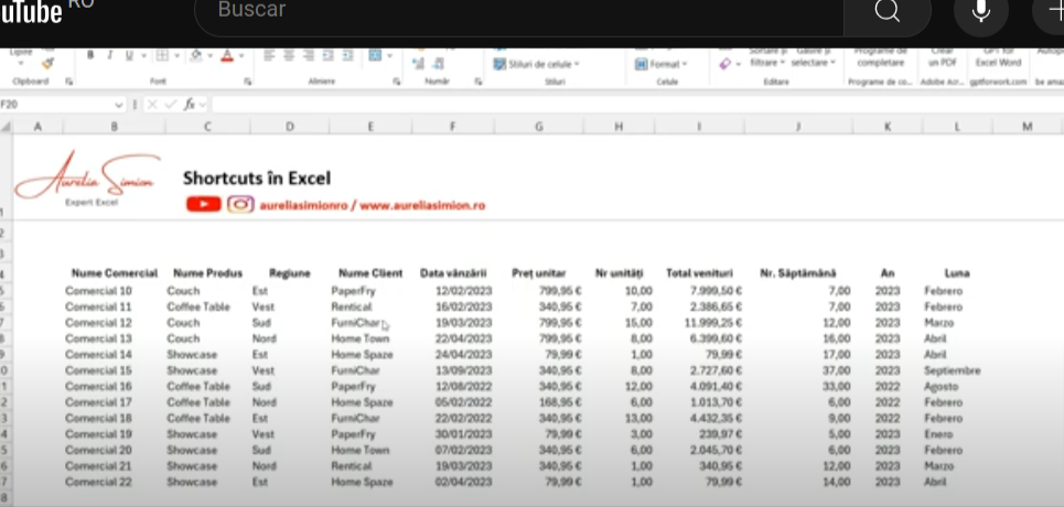 Scurtaturi in Excel